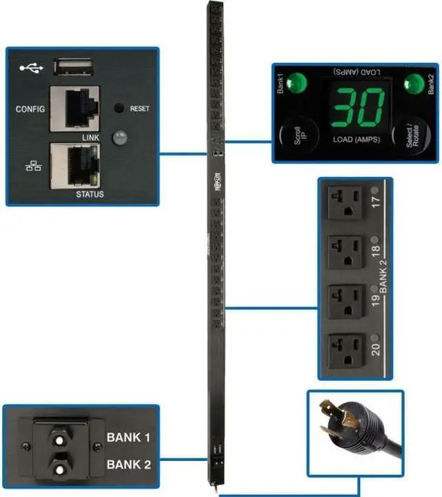 Alt view image 2 of 7 - Tripp Lite PDUMV30NETLX 2.9kW Single-Phase Switched PDU