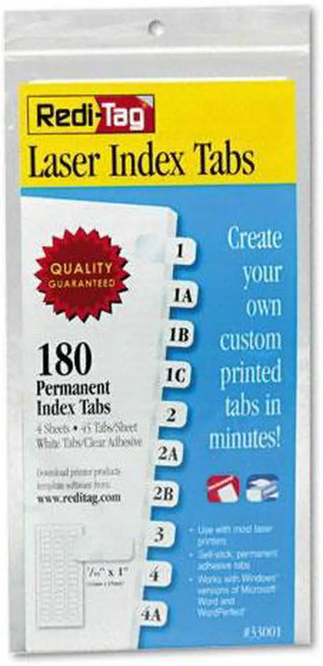 Alt view image 6 of 16 - Redi-Tag Laser Printable Index Tabs 7/16 Inch White 180/Pack 33001