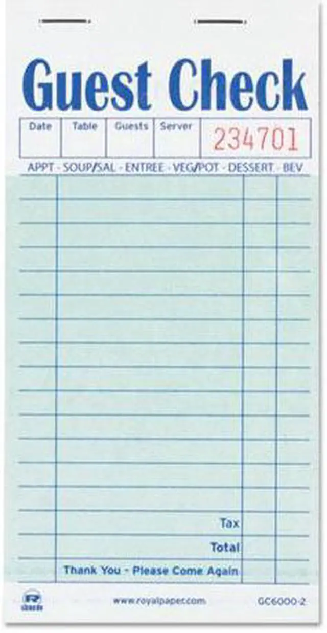 Alt view image 4 of 5 - Royal Guest Check Book Carbon Duplicate 3 1/2 x 6 7/10 50/Book 50 Books/Carton GC60002