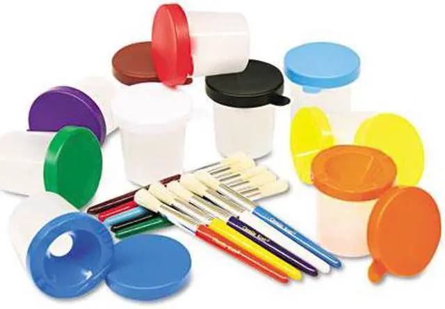 Main image of Creativity Street No-Spill Cups & Coordinating Brushes Assorted Colors 10/Set