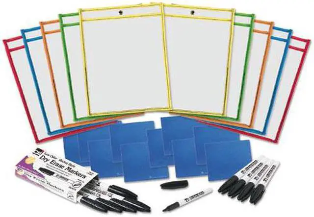 Main image of Charles Leonard Dry Erase Pocket Class Pack Assorted Primary Colors 10/Pack 29130