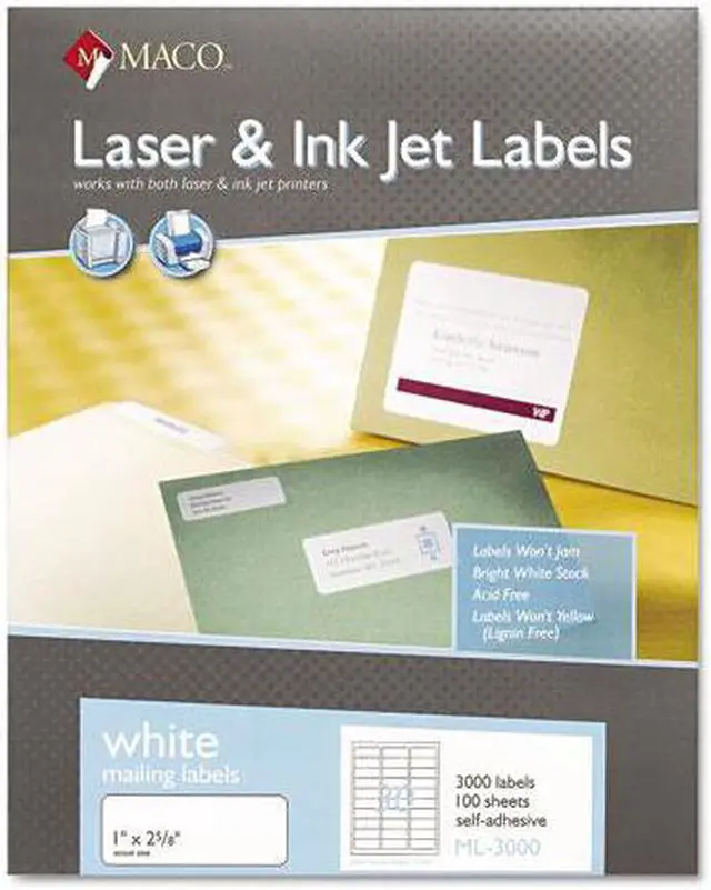 Main image of Maco MML-3000 1" x 2 5/8" White Label 30 Labels - 100 Sheets