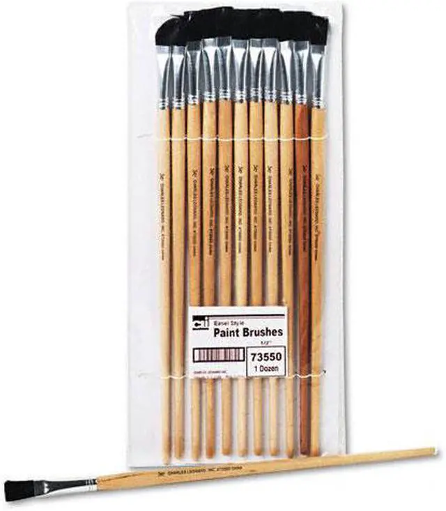 Main image of Charles Leonard Long Handle Easel Brush Size 12 Natural Bristle Flat 12/Pack 73550