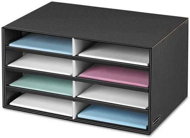 Alt view image 9 of 11 - Decorative Sorter, 8 Letter Sections, 19 1/2 X 12 3/8 X 10 1/4, Bk/gy Pinstripe