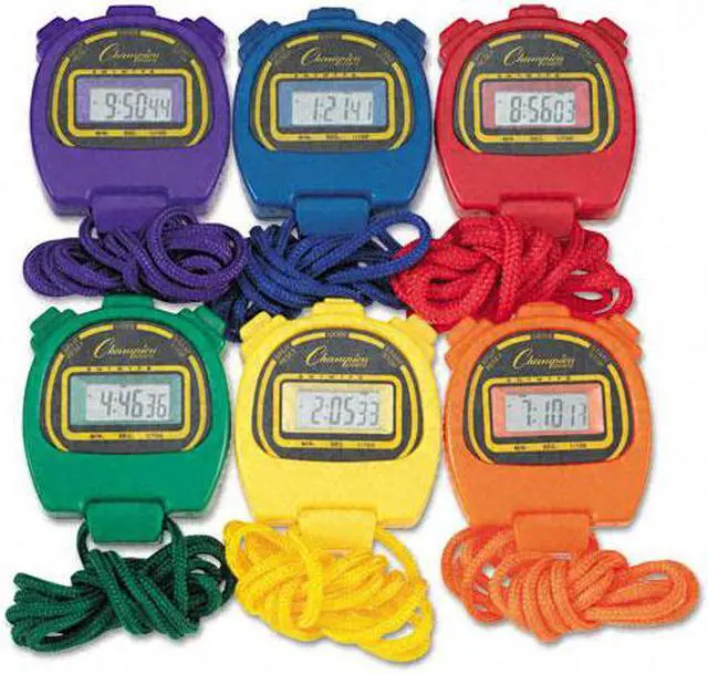 Main image of Water-Resistant Stopwatches, 1/100 Second, Assorted Colors, 6/Set 910SET