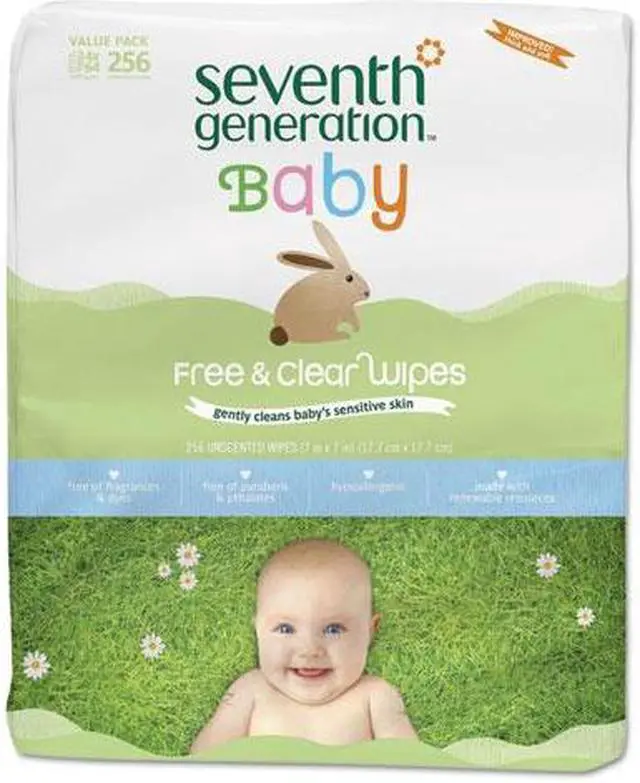 Main image of Seventh Generation SEV 34219CT Free & Clear Baby Wipes, Refill, Unscented, White, 256/PK, 3 PK/CT