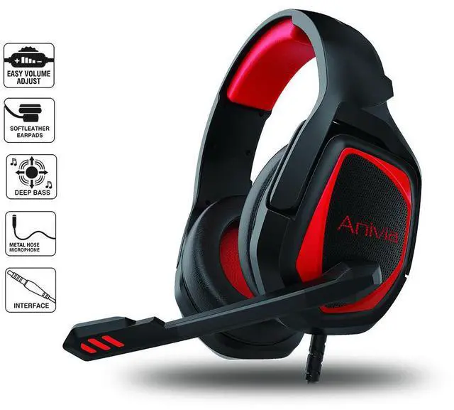 Alt view image 4 of 11 - Gaming Headset, Noise Cancelling Stereo Headphone Memory Earmuffs & Volume Control Headphones Wired Compatible with PC, PS4, Xbox One, Laptop, Nintendo NES, PC Game Headset with Microphone MH602 Red
