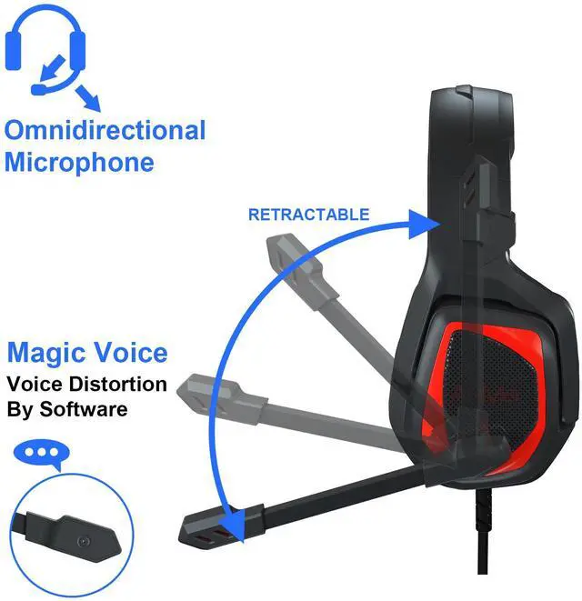 Alt view image 3 of 11 - Gaming Headset, Noise Cancelling Stereo Headphone Memory Earmuffs & Volume Control Headphones Wired Compatible with PC, PS4, Xbox One, Laptop, Nintendo NES, PC Game Headset with Microphone MH602 Red