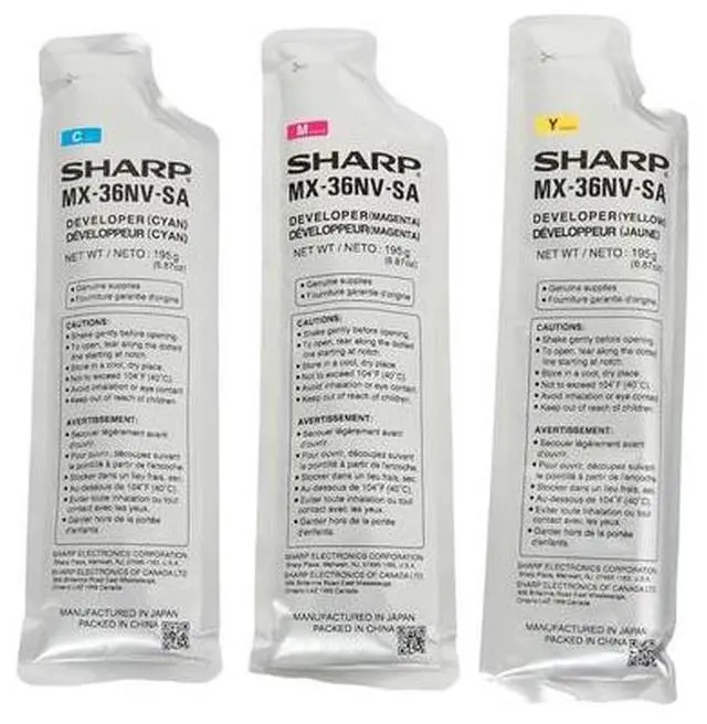 Alt view image 3 of 6 - Tri-Color Developer Material Kit for Sharp MX-36NV-SA MX-2310U, MX-2610N, MX-2615N, MX-2616N, MX-2640N, MX-3110N, MX-3111U, MX-3115N, MX-3116N, MX-3140N, MX-3610N, MX-3640N, Genuine Sharp Brand