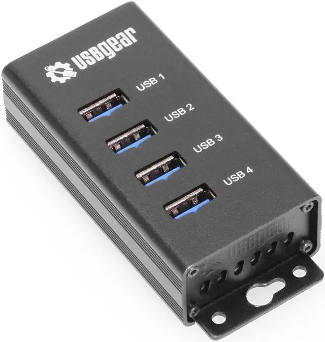 Main image of USBGear 4-Port USB 3.2 Gen 1 Mountable Charging and SuperSpeed Data Hub with 5V/2A Power Adapter and USB Type-A to Type-B Cable Up to 900mA per Port Charging Function Wall and Surface Mounting