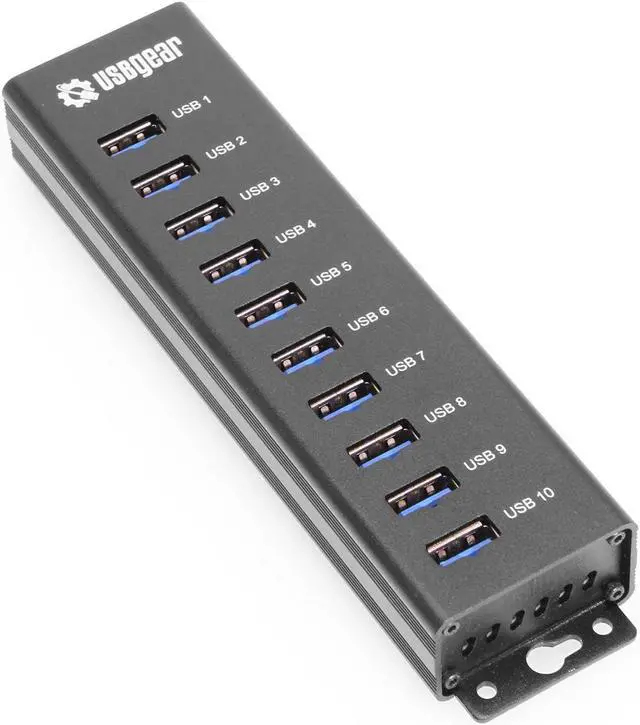 Alt view image 7 of 7 - USBGear 10-Port USB 3.2 Gen 1 Mountable Charging and SuperSpeed Data Hub with 5V/2A Power Adapter and USB Type-A to Type-B Cable Up to 900mA per Port Charging Function Wall and Surface Mounting