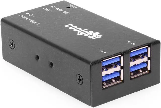 Main image of Coolgear Compact 4-Port USB 3.2 Gen 1 Micro Hub for Industrial Use, 5Gbps Data, Variable Voltage Input, and Surge Protection