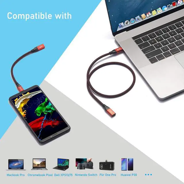 Alt view image 3 of 7 - USB Type C Extension Cable 7.8 inch (2Pack), RIITOP USB-C 3.1 Gen2 10Gbps Female to USB C Male Extended Adapter, USB C 3.1 Extender Cord for Nintendo Switch,MacBook Pro,Surface Go,Oculus Quest Link