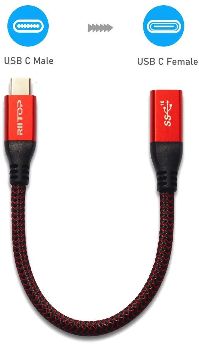 Alt view image 6 of 7 - USB Type C Extension Cable 7.8 inch (2Pack), RIITOP USB-C 3.1 Gen2 10Gbps Female to USB C Male Extended Adapter, USB C 3.1 Extender Cord for Nintendo Switch,MacBook Pro,Surface Go,Oculus Quest Link