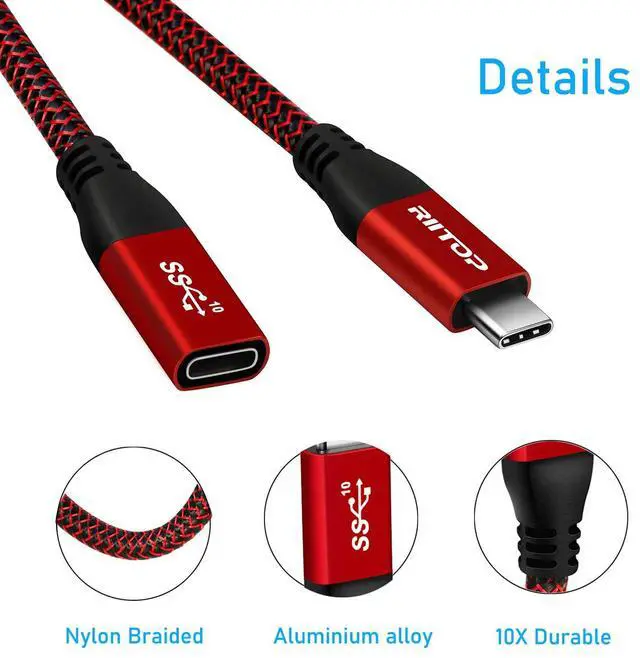 Alt view image 4 of 7 - USB Type C Extension Cable 7.8 inch (2Pack), RIITOP USB-C 3.1 Gen2 10Gbps Female to USB C Male Extended Adapter, USB C 3.1 Extender Cord for Nintendo Switch,MacBook Pro,Surface Go,Oculus Quest Link