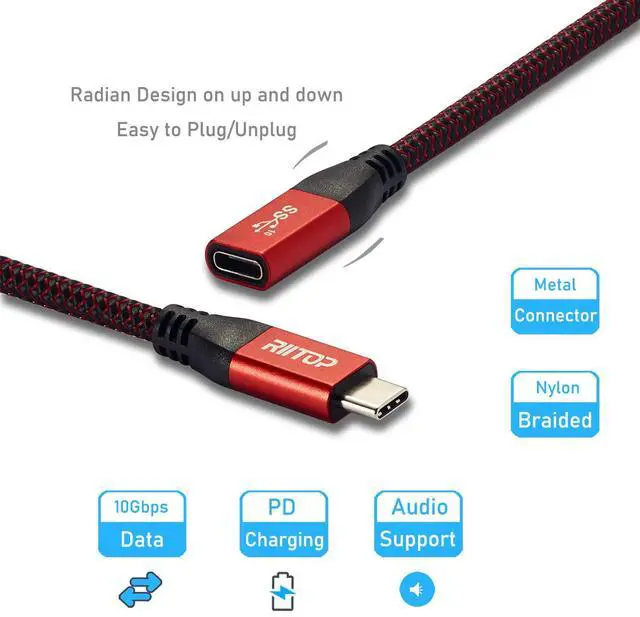 Alt view image 2 of 7 - USB Type C Extension Cable 7.8 inch (2Pack), RIITOP USB-C 3.1 Gen2 10Gbps Female to USB C Male Extended Adapter, USB C 3.1 Extender Cord for Nintendo Switch,MacBook Pro,Surface Go,Oculus Quest Link