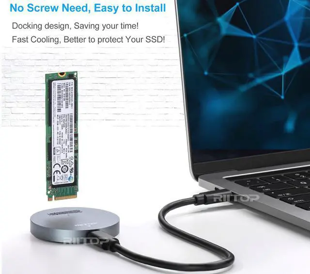 Alt view image 4 of 5 - NVMe to USB Docking Station, RIITOP External M.2 PCI-e NVMe SSD to USB-C Reader Adapter for M.2 (M Key) NVMe SSD