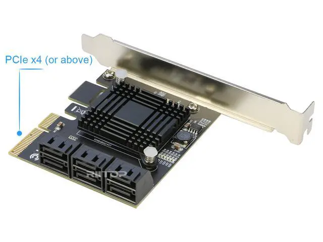Alt view image 3 of 6 - PCIe SATA Card 6Ports, RIITOP PCI-e Express to SATA3 6Gbps Expansion Controller Adapter Card, ASM1166 Chip Non-Raid,with 6 SATA Cables and Low Profile Bracket, Support 6 SATA 3.0 Devices
