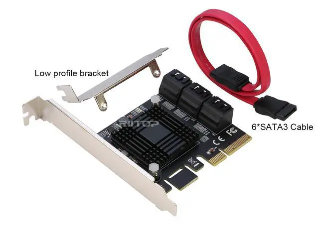 Alt view image 6 of 6 - PCIe SATA Card 6Ports, RIITOP PCI-e Express to SATA3 6Gbps Expansion Controller Adapter Card, ASM1166 Chip Non-Raid,with 6 SATA Cables and Low Profile Bracket, Support 6 SATA 3.0 Devices