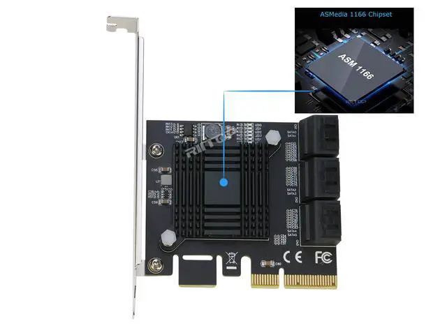 Alt view image 5 of 6 - PCIe SATA Card 6Ports, RIITOP PCI-e Express to SATA3 6Gbps Expansion Controller Adapter Card, ASM1166 Chip Non-Raid,with 6 SATA Cables and Low Profile Bracket, Support 6 SATA 3.0 Devices