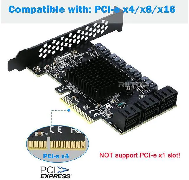 Alt view image 3 of 7 - PCIe x4 SATA Card, 10 Port SATA 6Gbps Controller Expansion Card with Low Profile Bracket, Support 10 SATA 3.0 Devices