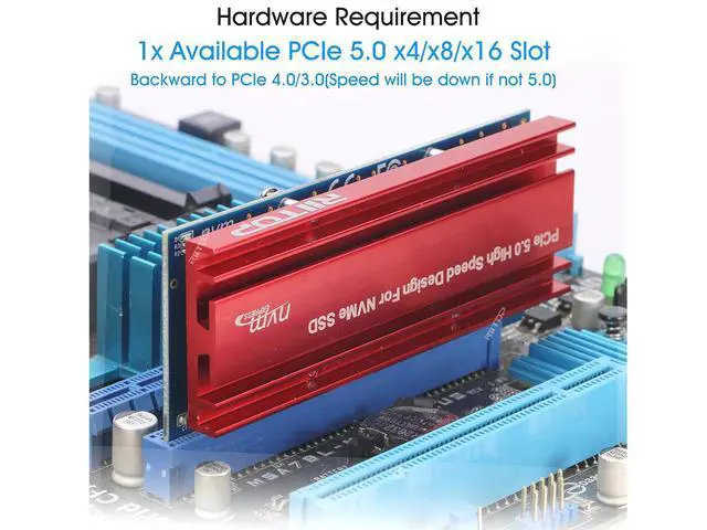 Alt view image 6 of 7 - M.2 NVMe to PCIE 5.0 4x 8x 16x Adapter Card, For M Key 2230 2242 2260 2280 mm Size PCIe M.2 SSD Full Speed