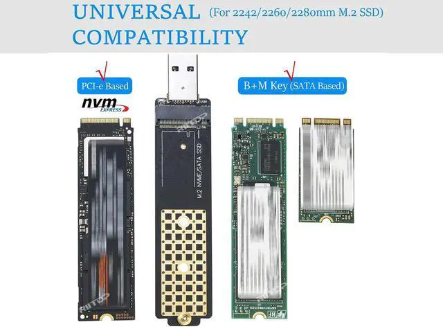 Alt view image 2 of 6 - M.2 to USB Adapter, RIITOP M.2 NVME SATA SSD to USB3.1 Gen2 10Gbps, USB to NVME PCIe SSD Reader M Key & B+M Key Max 4TB Support UASP for 2280 2260 2242 2230 SSD Enclosure