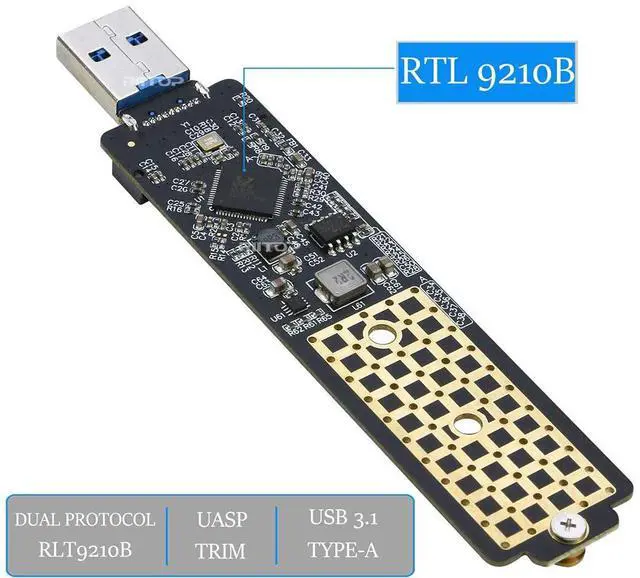 Alt view image 4 of 6 - M.2 to USB Adapter, RIITOP M.2 NVME SATA SSD to USB3.1 Gen2 10Gbps, USB to NVME PCIe SSD Reader M Key & B+M Key Max 4TB Support UASP for 2280 2260 2242 2230 SSD Enclosure