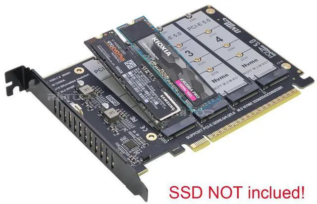 Alt view image 5 of 7 - Quad M.2 NVMe to PCIe Adapter Expansion Card (PCIe Bifurcation Motherboard is Required), Support 4* M.2 PCIe NVMe SSD
