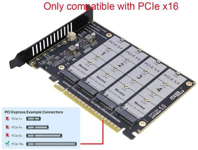 Alt view image 3 of 7 - Quad M.2 NVMe to PCIe Adapter Expansion Card (PCIe Bifurcation Motherboard is Required), Support 4* M.2 PCIe NVMe SSD