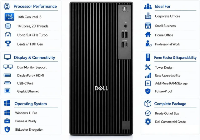 Alt view image 4 of 7 - Dell Pro Tower| Next Gen Optiplex| Intel Core i5-14500| 32GB DDR5| 512GB SSD|Wifi-AX|Dual Monitor Support| Windows 11 Pro| Business Desktop Computer