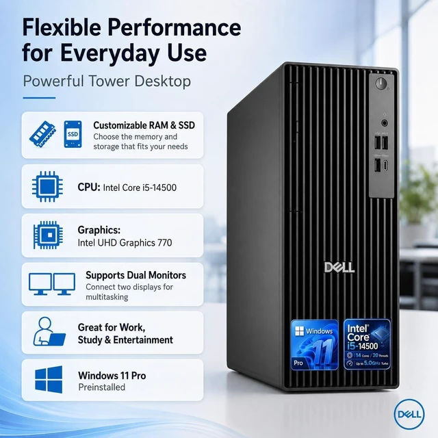 Alt view image 5 of 7 - Dell Pro Tower| Next Gen Optiplex| Intel Core i5-14500| 32GB DDR5| 512GB SSD| Dual Monitor Support| Windows 11 Pro| Business Desktop Computer