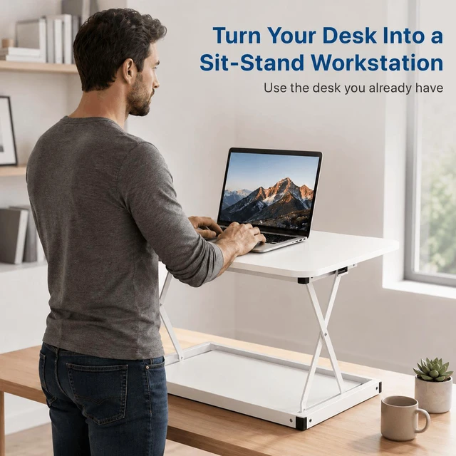 Alt view image 2 of 7 - CHANGEdesk Mini Compact Standing Desk Converter - Sit Stand Desk Riser for Small Spaces