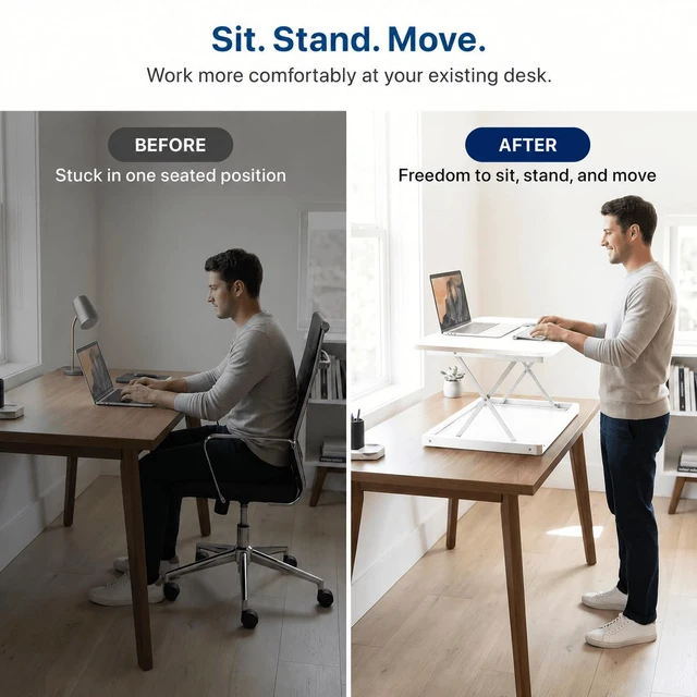 Alt view image 3 of 7 - CHANGEdesk Mini Compact Standing Desk Converter - Sit Stand Desk Riser for Small Spaces