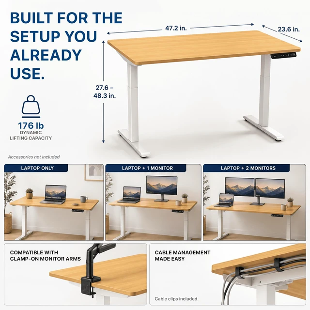 Alt view image 5 of 7 - Rise Up Essential Electric Standing Desk with One-Piece 47.2 in. Desktop