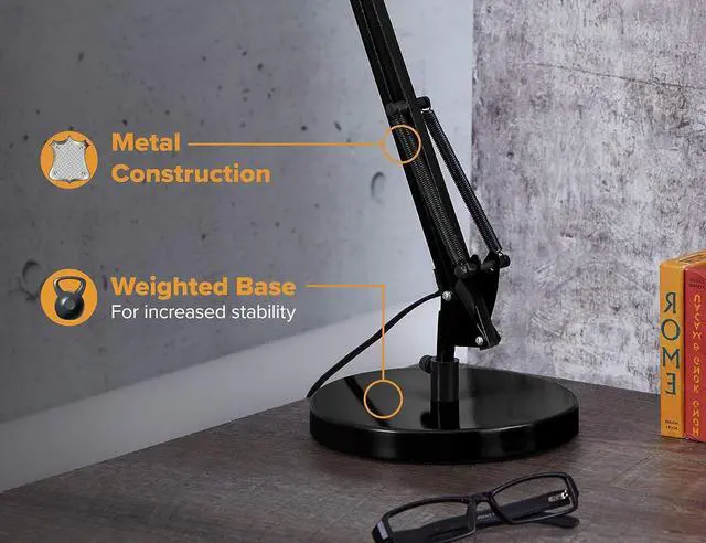 Alt view image 4 of 7 - Bostitch Office VLF100D Swing Arm Desk Lamp, Metal, 36" Reach with Multi-Joint Adjustment, Includes Replaceable LED Bulb (VLF), Black