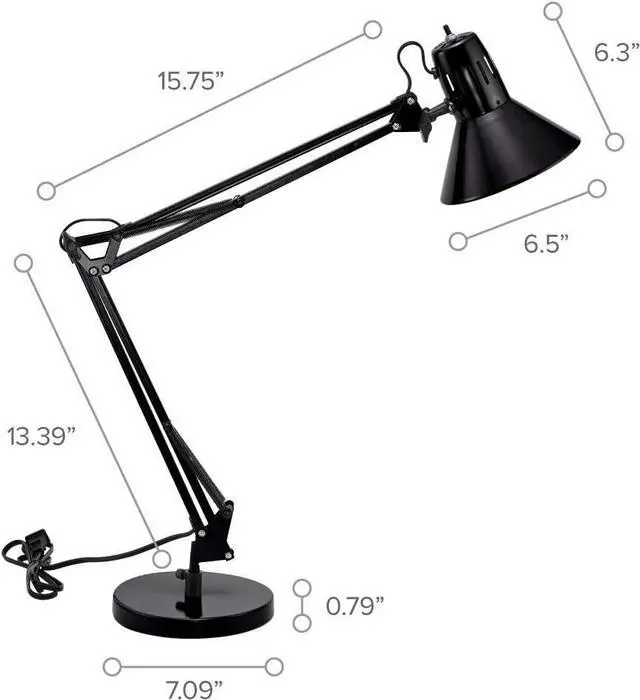 Alt view image 2 of 7 - Bostitch Office VLF100D Swing Arm Desk Lamp, Metal, 36" Reach with Multi-Joint Adjustment, Includes Replaceable LED Bulb (VLF), Black