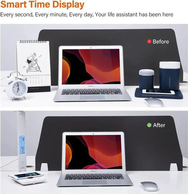 Alt view image 6 of 7 - LED Desk Lamp with Wireless Charger, USB Charging Port, Office Table Lamp with Clock, Alarm, Date, Temperature for Home Office, White
