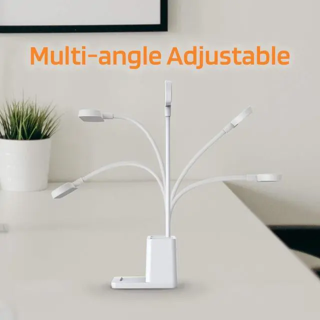 Alt view image 6 of 7 - AXX Small Desk Lamps for Home Office, White Desk Light for Kids, LED Desktop/Computer Study Lamps for Bedrooms, Rechargeable, Battery Operated, Pen Holder, Adjustable Gooseneck Table Lamp