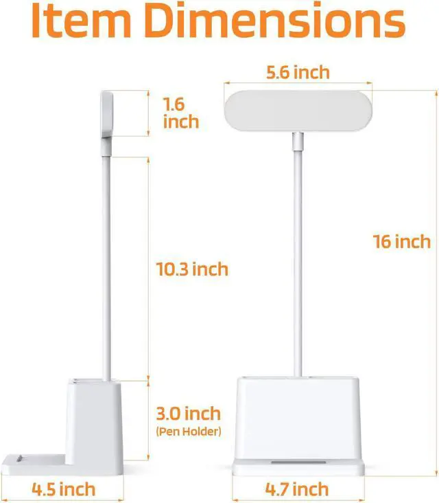 Alt view image 7 of 7 - AXX Small Desk Lamps for Home Office, White Desk Light for Kids, LED Desktop/Computer Study Lamps for Bedrooms, Rechargeable, Battery Operated, Pen Holder, Adjustable Gooseneck Table Lamp