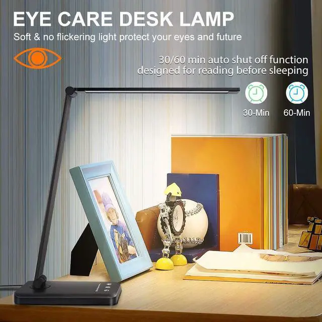 Alt view image 5 of 5 - White Crown LED Desk Lamp Dimmable Table Lamp Reading Lamp with USB Charging Port, 5 Lighting Modes, Sensitive Control, 30/60 Minutes Timer