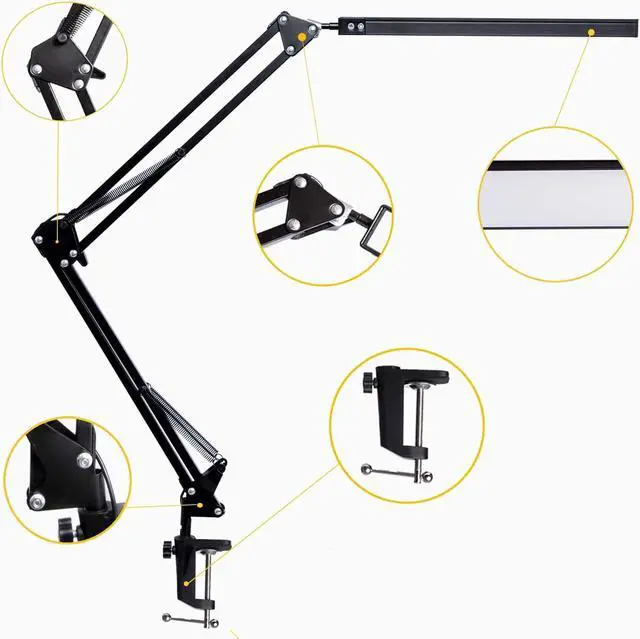 Alt view image 5 of 7 - LED Desk Lamp, Adjustable Swing Arm Lamp with Clamp, Eye-Caring Reading Light, 10 Brightness Levels, 3 Lighting Modes, Memory Function Lamps for Home Office Adapter (Black)