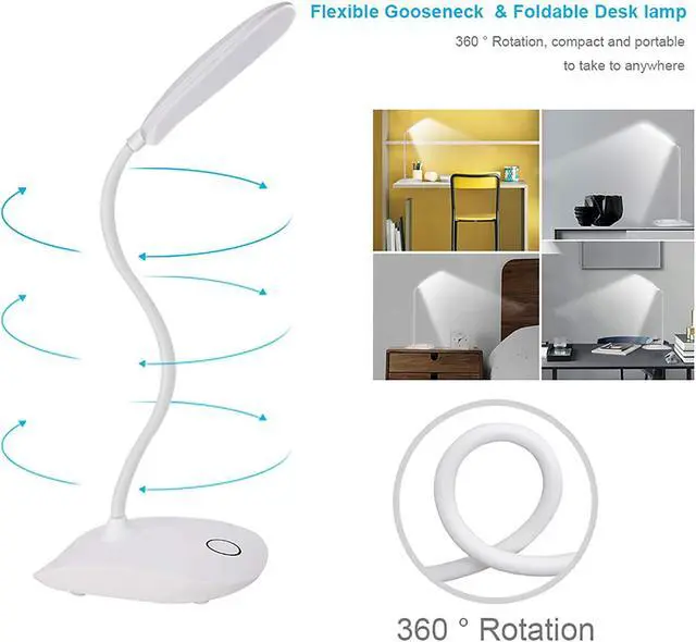 Alt view image 3 of 7 - DEEPLITE LED Desk Lamp with Flexible Gooseneck 3 Level Brightness, Battery Operated Table Lamp 5W Touch Control,Compact Portable lamp for Dorm Study Office Bedroom,Eye-Caring and Energy Saving
