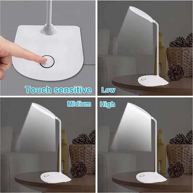 Alt view image 2 of 7 - DEEPLITE LED Desk Lamp with Flexible Gooseneck 3 Level Brightness, Battery Operated Table Lamp 5W Touch Control,Compact Portable lamp for Dorm Study Office Bedroom,Eye-Caring and Energy Saving