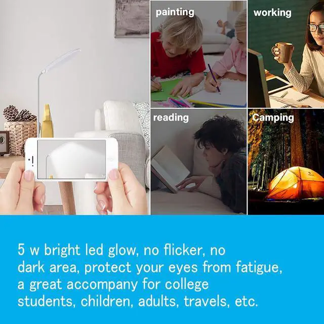 Alt view image 6 of 7 - DEEPLITE LED Desk Lamp with Flexible Gooseneck 3 Level Brightness, Battery Operated Table Lamp 5W Touch Control,Compact Portable lamp for Dorm Study Office Bedroom,Eye-Caring and Energy Saving