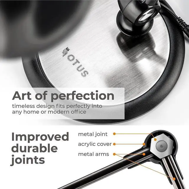 Alt view image 6 of 7 - OTUS Desk Lamp Gesture Control, LED Architect Desk lamp for Home Office, Adjustable Metal Swing Arm, Tall Task Light for Drafting or Bedside Table Reading, 12 Brightness, 3 Touch Eye-Caring Modes