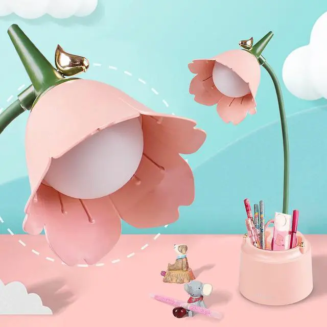 Alt view image 2 of 7 - Neporal Small Desk Lamp, Rechargeable LED Desk Lamp Touch Control with 360° Bendable Adjustable Neck , Kawaii Room Accessories, Dimmable Cute Desk Lamp, Pink