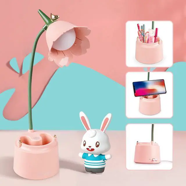 Alt view image 5 of 7 - Neporal Small Desk Lamp, Rechargeable LED Desk Lamp Touch Control with 360° Bendable Adjustable Neck , Kawaii Room Accessories, Dimmable Cute Desk Lamp, Pink