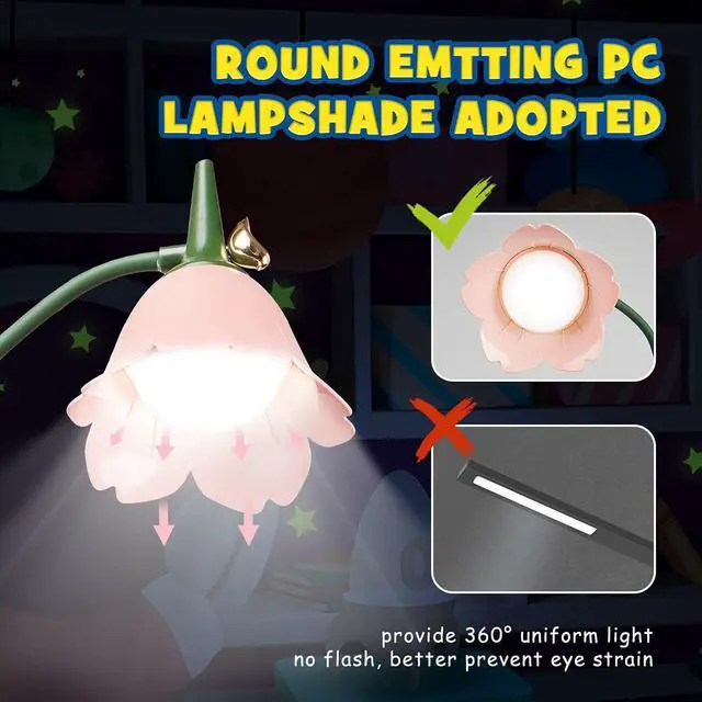 Alt view image 7 of 7 - Neporal Small Desk Lamp, Rechargeable LED Desk Lamp Touch Control with 360° Bendable Adjustable Neck , Kawaii Room Accessories, Dimmable Cute Desk Lamp, Pink