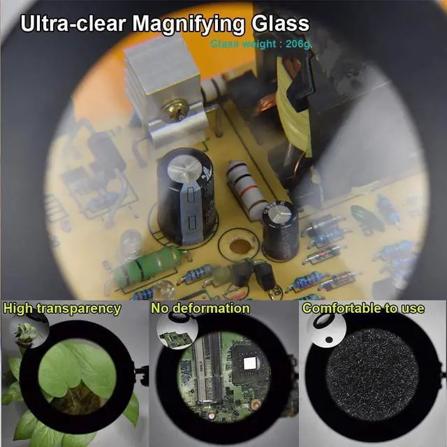 Alt view image 3 of 6 - Magnifying Glass Desk Lamp with 3-Section Swing Arm and Big Clamp, Magnifying Glass with Light and Clamp, 8X Wide Desk Magnifier Light for Reading/Office/Soldering/Nail Beauty
